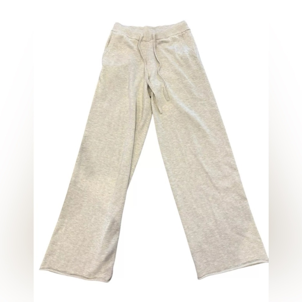 Soma Wknd Womens Knit Wide Leg Pants Sz S Cream High Rise Elastic Waist